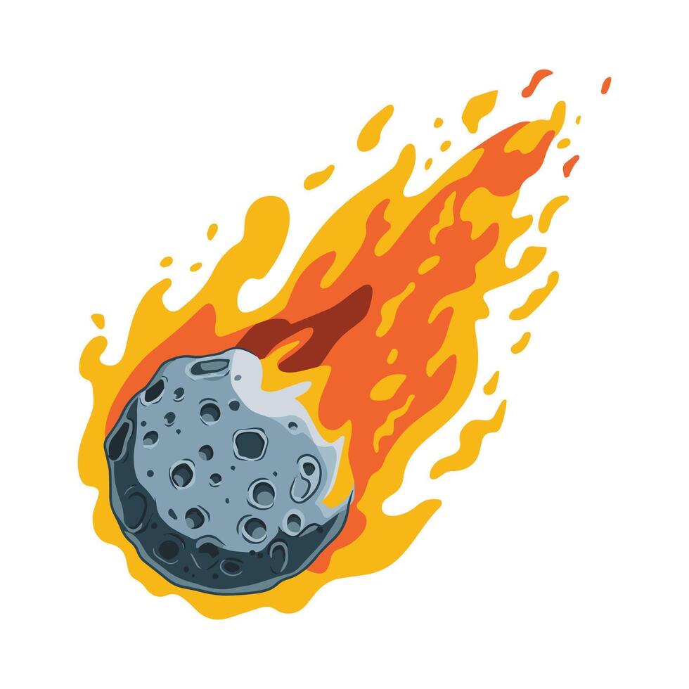 Meteor with trail of fire. Cartoon flat illustration of a comet with a tail vector