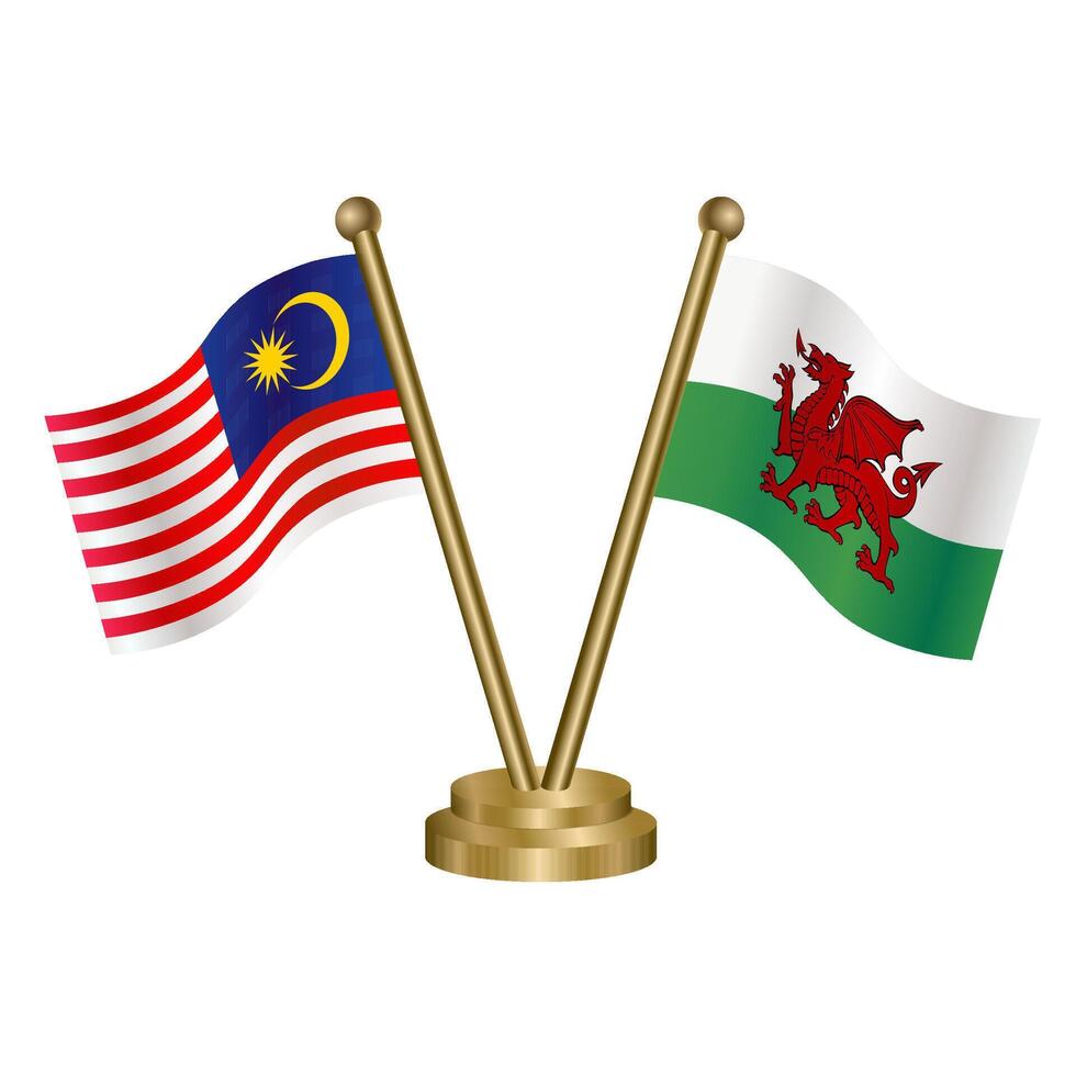 Malaysia and Wales table flag. vector