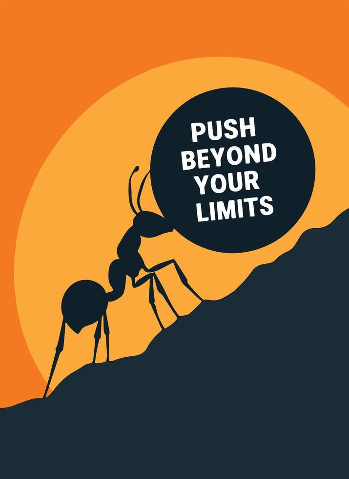 Push Beyond Your Limits inspirational quotes poster design template. Represents growth, success, skill development, and motivation. vector