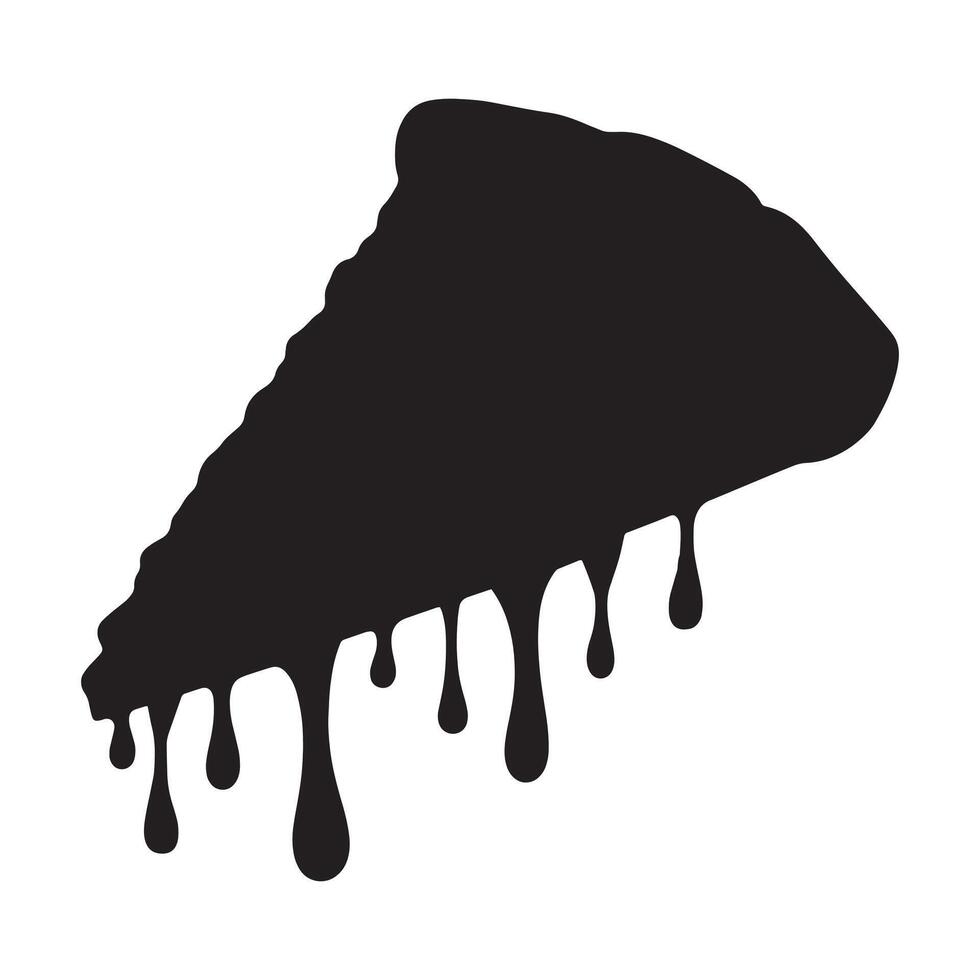 Pizza slice silhouette with flowing cheese, isolated on white. illustration ideal for food-themed designs, restaurant logos, and pizza promotions. Perfect for culinary projects. vector