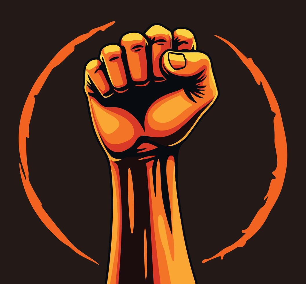 Revolution hand with clenched fist, raised for freedom. illustration symbolizing proletarian revolution, freedom, and protest. Ideal for activism, political, and social justice designs. vector