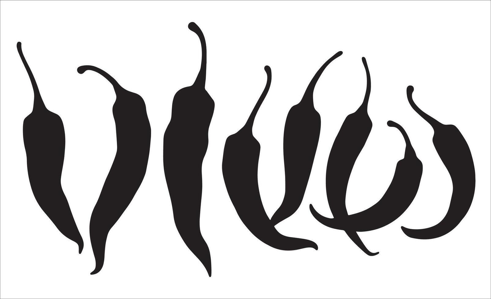 Set of hot chili pepper silhouettes, isolated. illustration perfect for culinary themes, spice-related designs, and food projects. Ideal for adding a touch of heat to graphics. vector