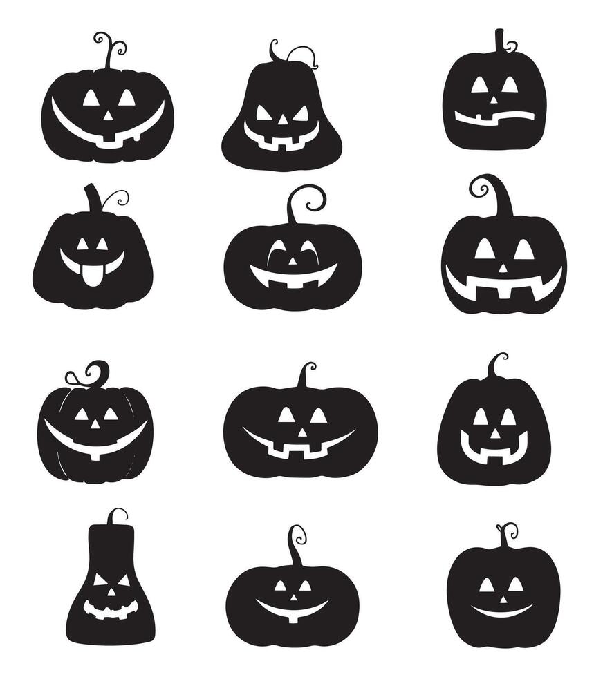 Set of Halloween pumpkin silhouettes with faces. vector