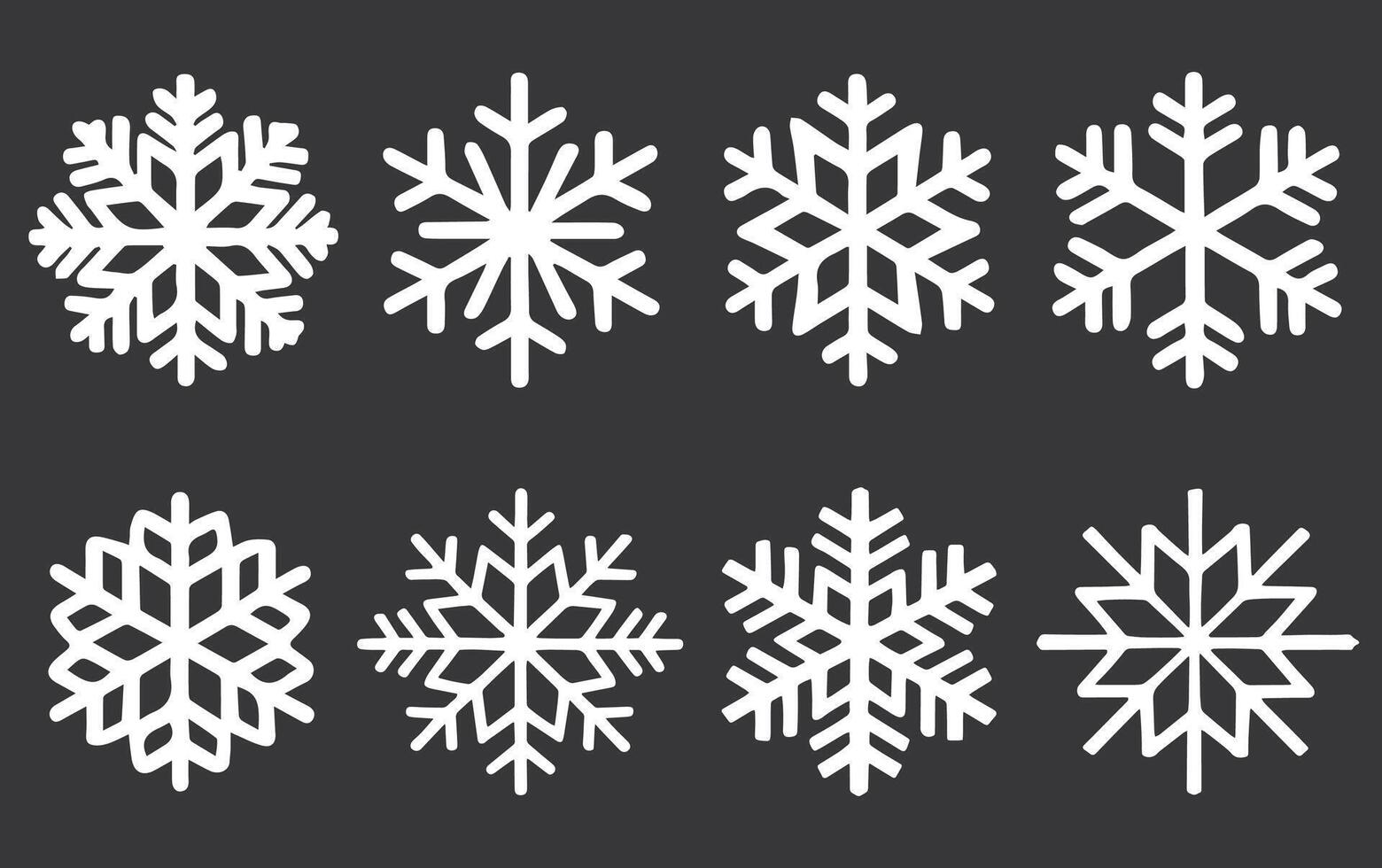 Snowflake icon set featuring various winter ice crystals. Ideal for Christmas and seasonal designs. vector
