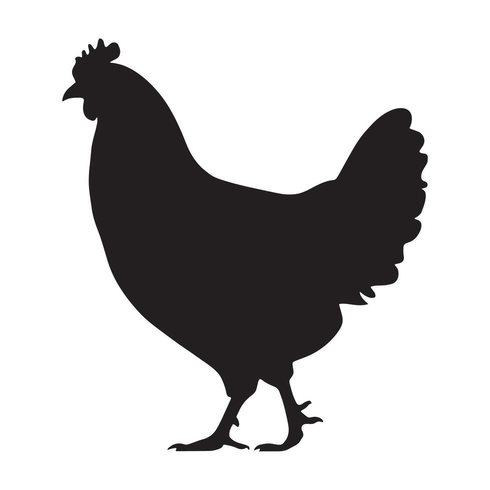 Chicken silhouette icon. Side view illustration, isolated on white. Ideal for farm-related designs, agricultural themes, or nature-inspired projects. vector