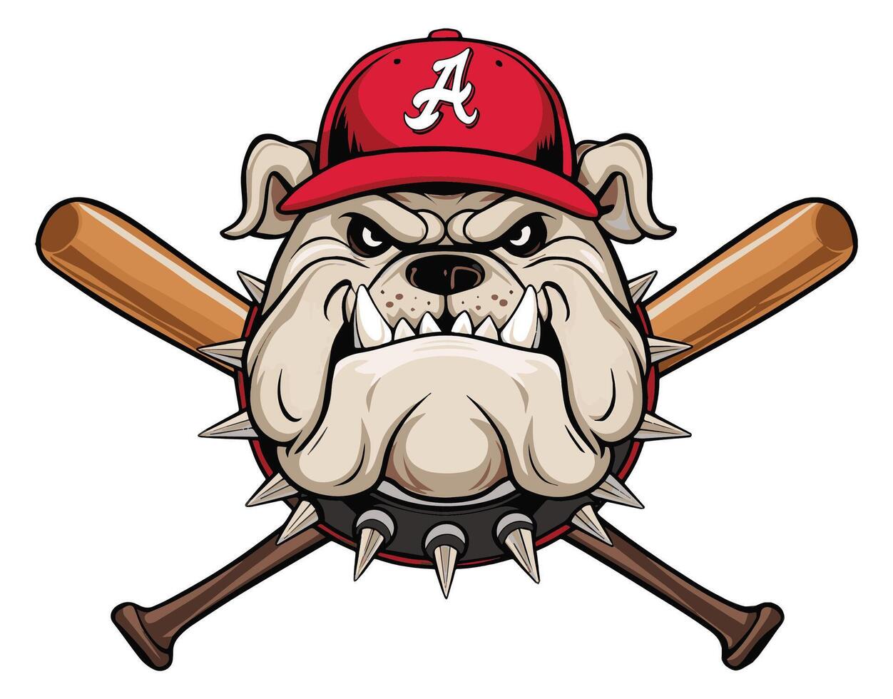 Fierce bulldog wearing a baseball cap, on a white background. vector