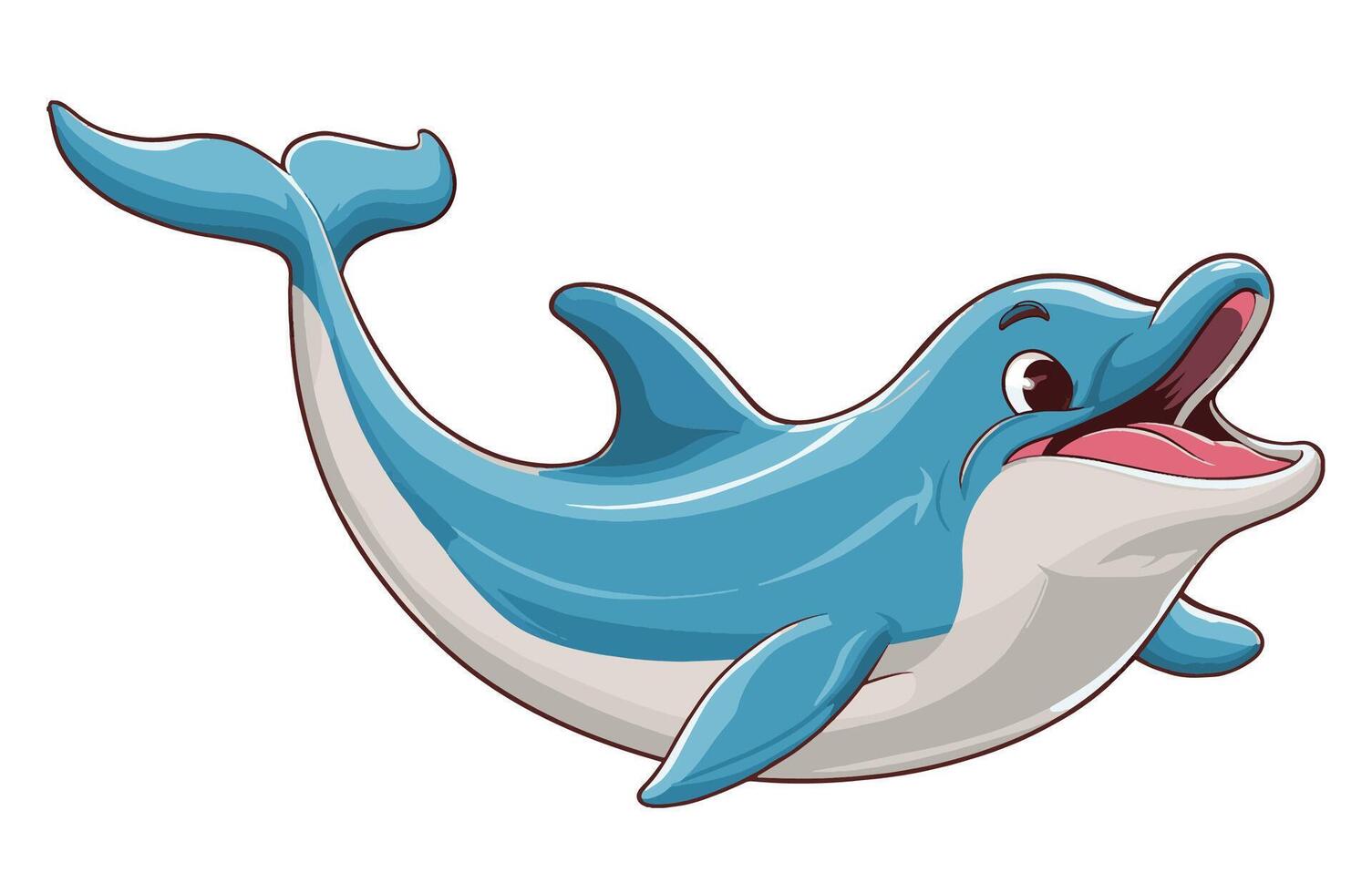 Funny dolphin jumping illustration. Cartoon style on a white background, showcasing the playful nature of dolphins. vector