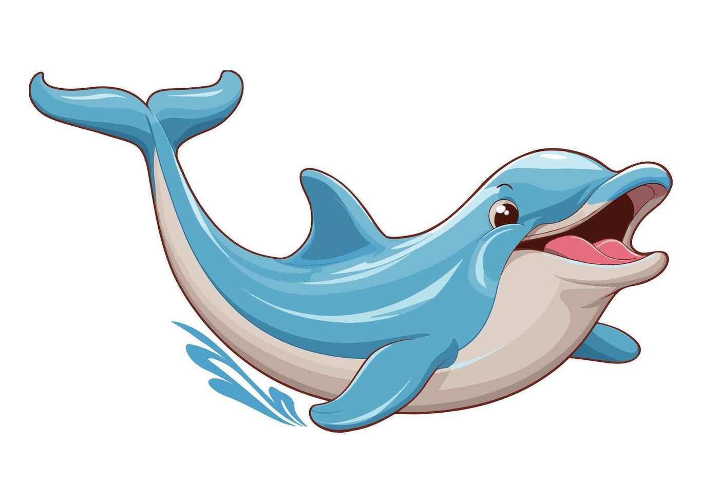 Funny dolphin jumping illustration. Cartoon style on a white background, showcasing the playful nature of dolphins. Perfect for children's themes and marine life designs. vector