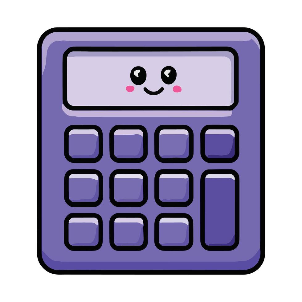 Cute kawaii calculator icon with a happy face. Simple and playful design. vector