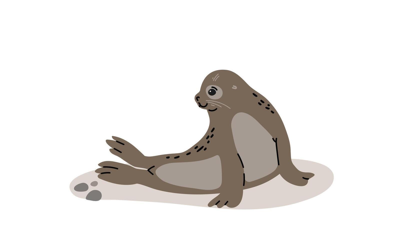 Illustration of cute seal sitting on sand, cartoon animal flat style vector