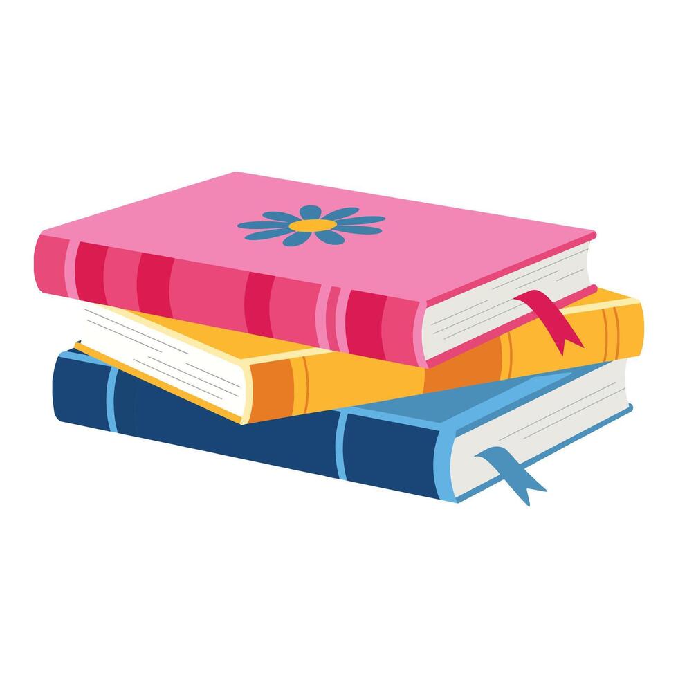 Book stack art illustration. A stack of colorful books arranged neatly, perfect for educational or library designs. vector