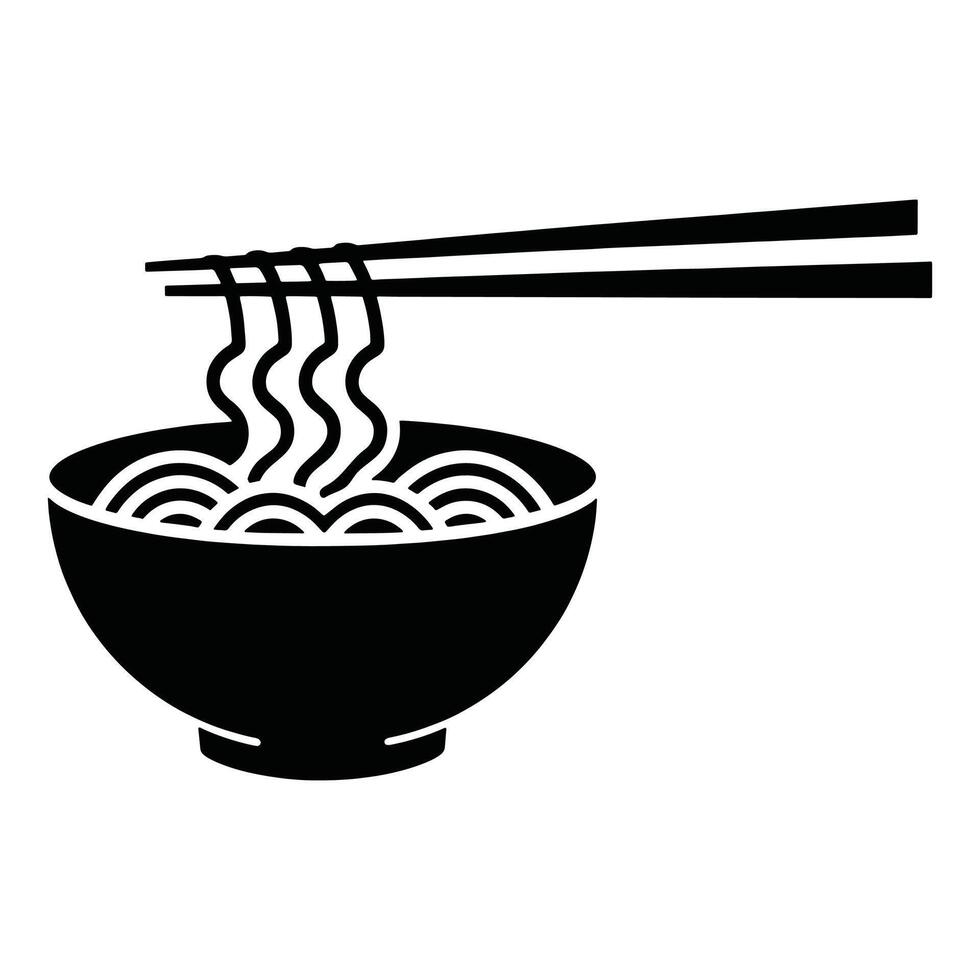 Noodle bowl logo template with chopsticks. Minimalist Chinese food design. Ramen noodles illustration, perfect for restaurant branding and food icons. vector