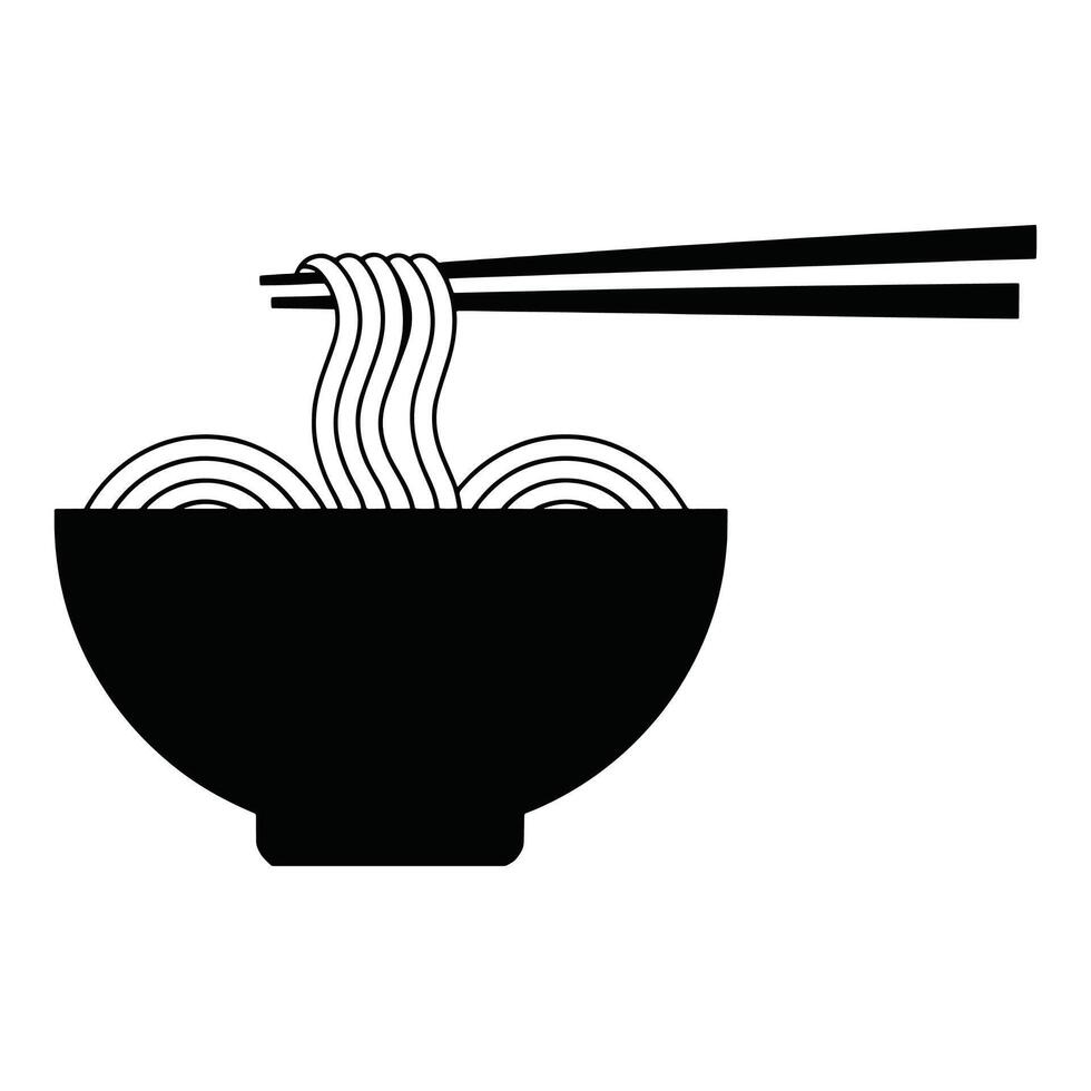 Bowl of noodles with chopsticks, restaurant icon. Simple and elegant illustration, isolated on white background. vector
