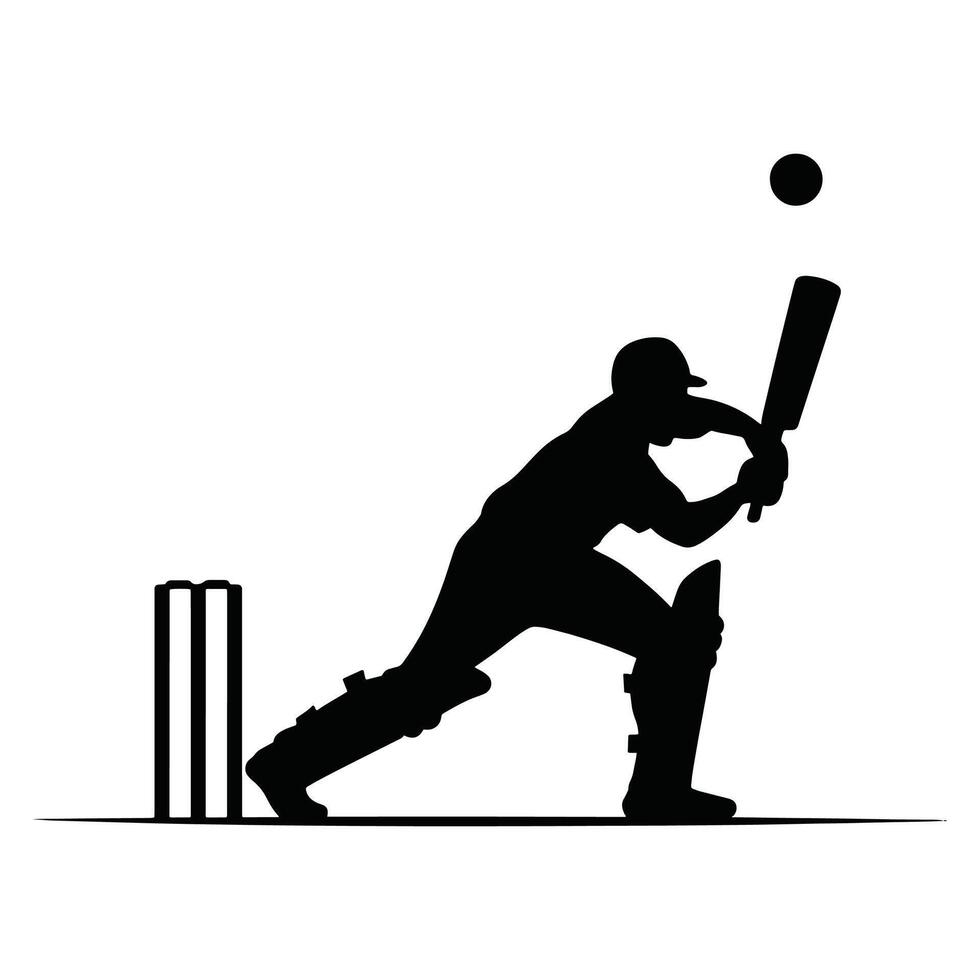 Cricket player silhouette in action pose. illustration of a batsman, bowler, or fielder. Perfect for sports designs. vector