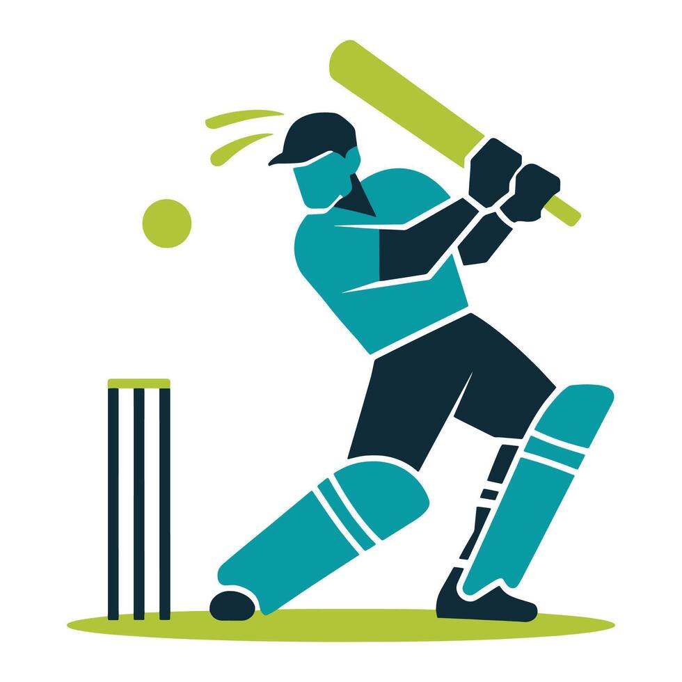 Cricket player logo design illustration featuring a stylized batsman in action, swinging the bat dynamically. vector