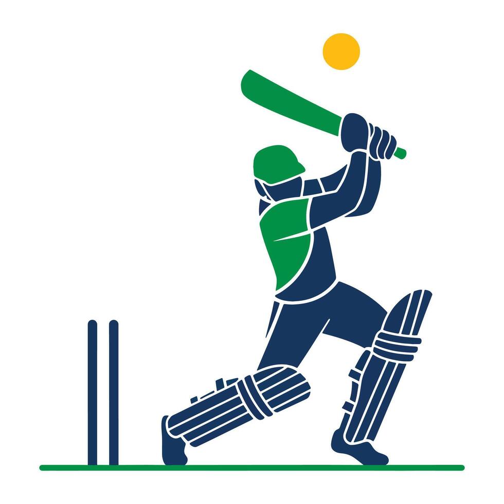 Cricket player silhouette logo design illustration. Dynamic batsman swinging the bat, ideal for team branding, tournaments, and sports graphics. vector