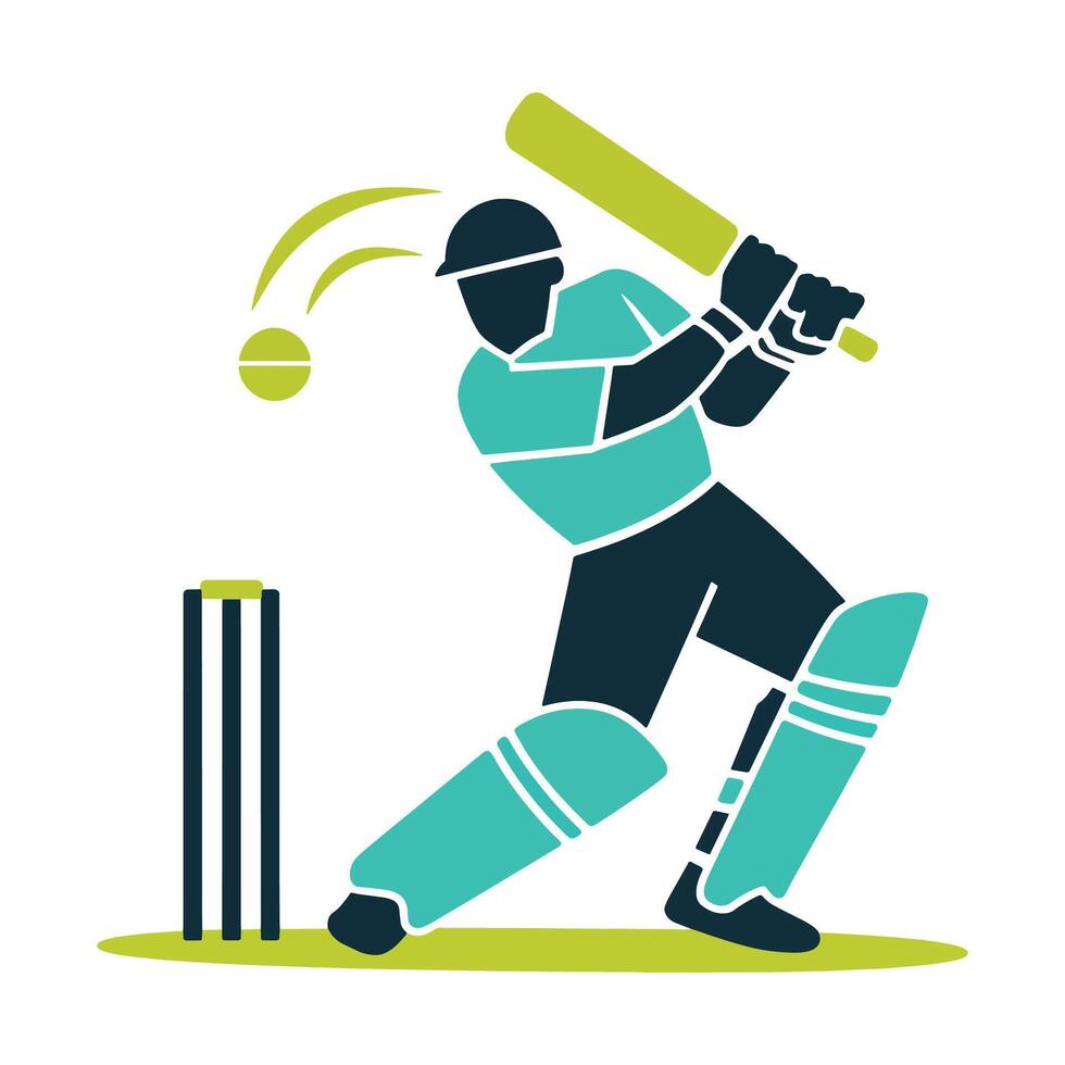 Cricket player silhouette logo design illustration. Dynamic batsman swinging the bat, for team branding, tournaments, sports graphics. vector