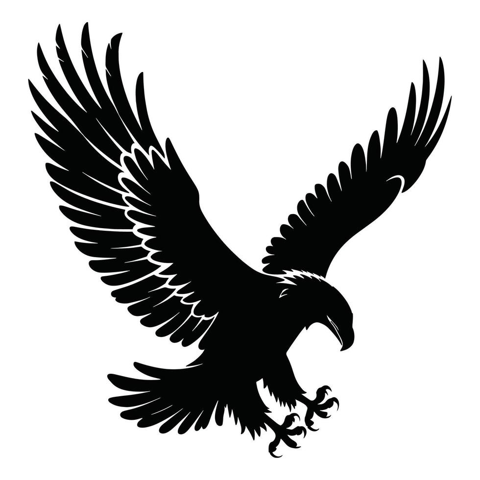Eagle silhouette illustration with outstretched wings, showcasing a strong and dynamic pose. Isolated on a white background, ideal for logos and graphic designs. vector
