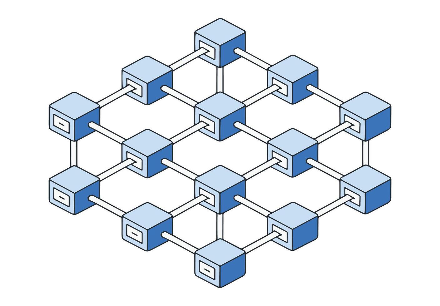 interconnected blocks forming a chain, representing conceptual blockchain technology. vector
