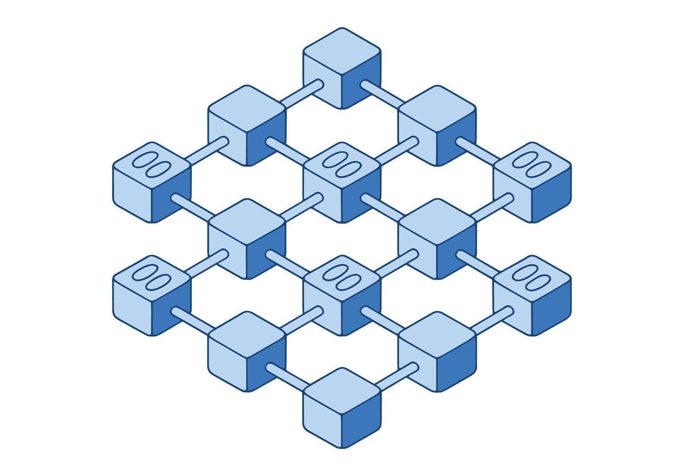 Illustration of interconnected blocks forming a chain, representing conceptual blockchain technology, Modern digital art. vector