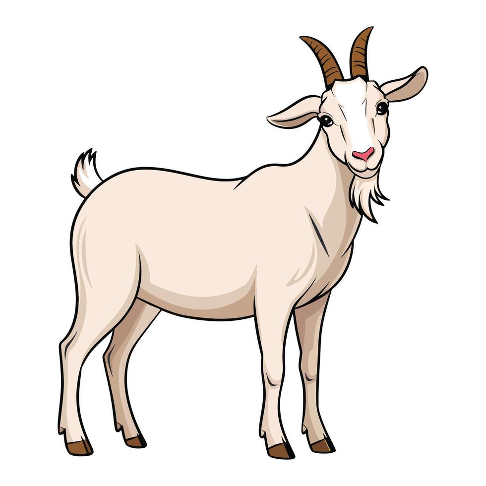 Cute cartoon goat icon with a friendly expression. Simple and playful illustration, perfect for farm logos, kids designs, or animal themed projects. vector