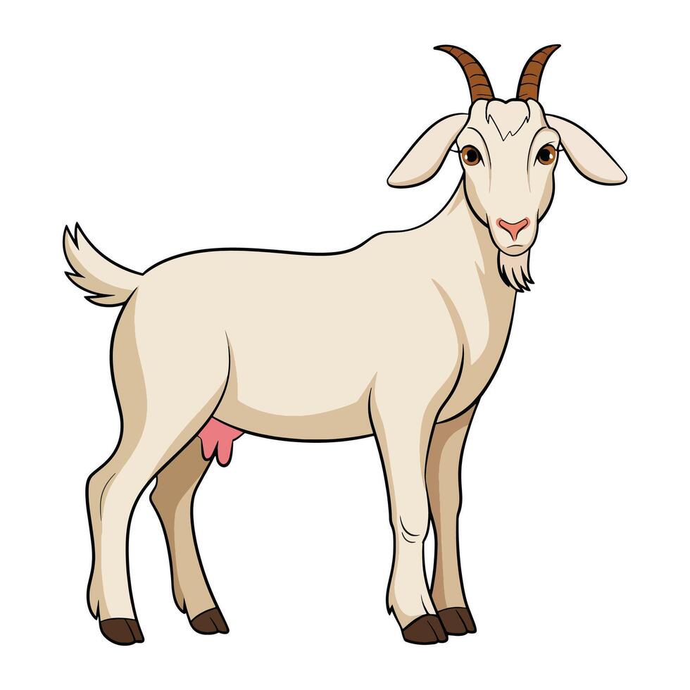 Cute cartoon goat icon with a friendly expression. Simple and playful illustration, for farm logos, kids designs, animal. vector