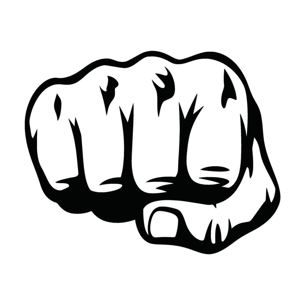 Hand punch fist illustration in a bold and dynamic style. Powerful clenched fist symbolizing strength and impact. Isolated on a white background. vector