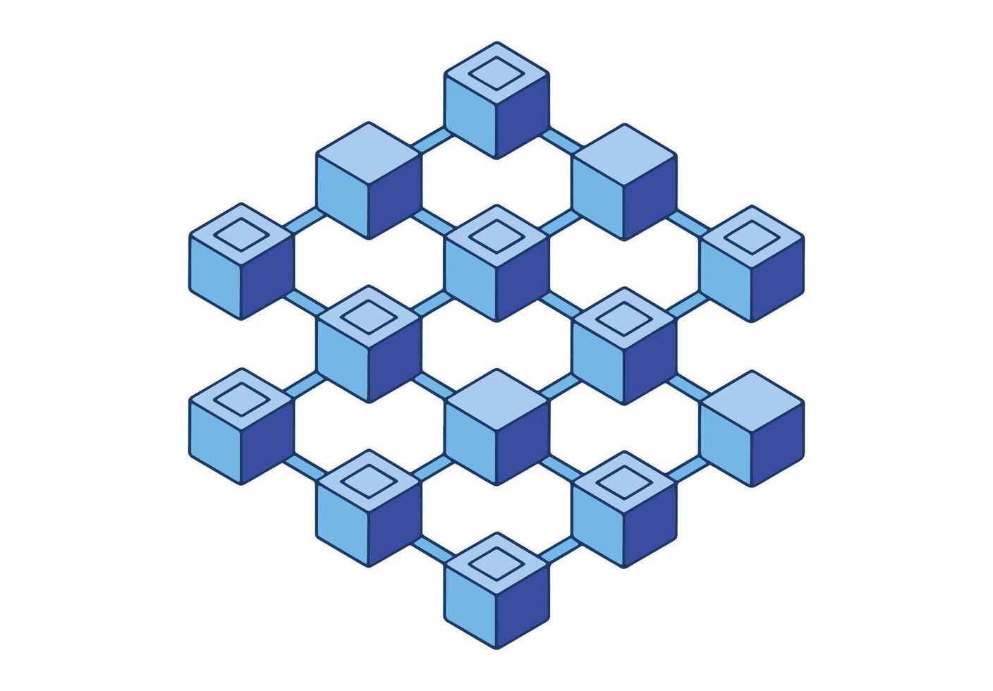 Illustration of interconnected blocks forming a chain, representing conceptual blockchain technology. Modern digital art with a sleek and abstract. vector