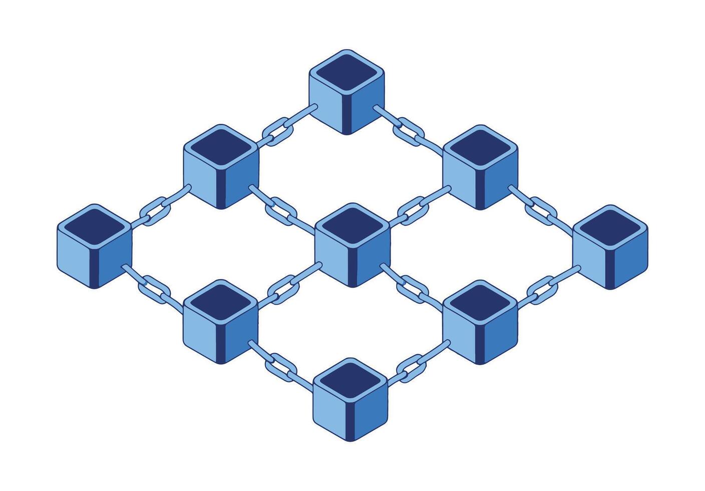 Illustration of interconnected blocks forming a chain, representing conceptual blockchain technology. vector