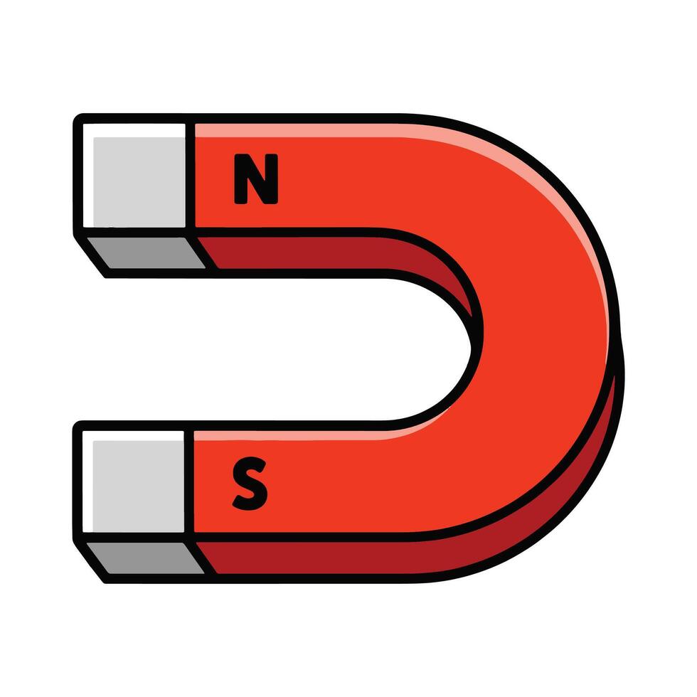 Magnet icon. U shaped magnet illustration. Physics and science symbol showing magnetic attraction. vector
