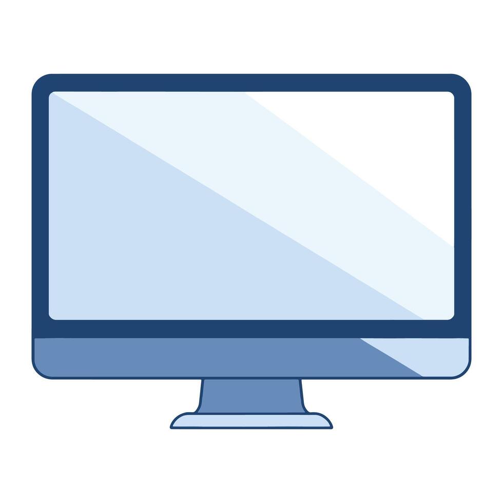 Realistic desktop monitor in black and grey colors, isolated on a white background. Sleek computer screen design ideal for tech and business themes. vector