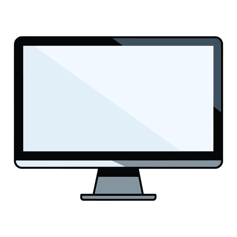 Realistic black computer monitor. Sleek flat-screen display with a minimalist design, isolated on white background. Perfect for tech, business, electronics designs. vector