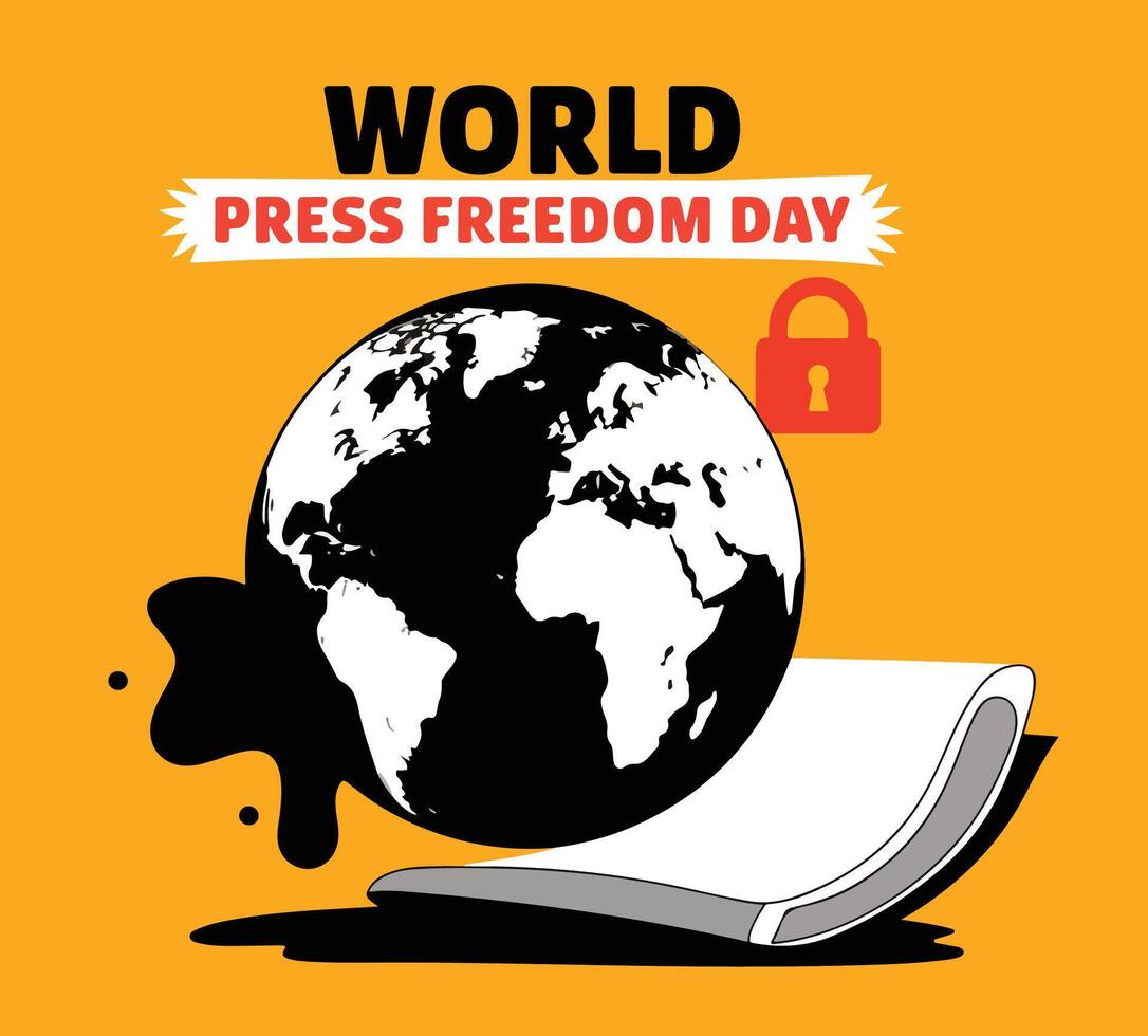 World Press Freedom Day greeting featuring a globe. Symbolizing global media freedom and the importance of free speech. vector