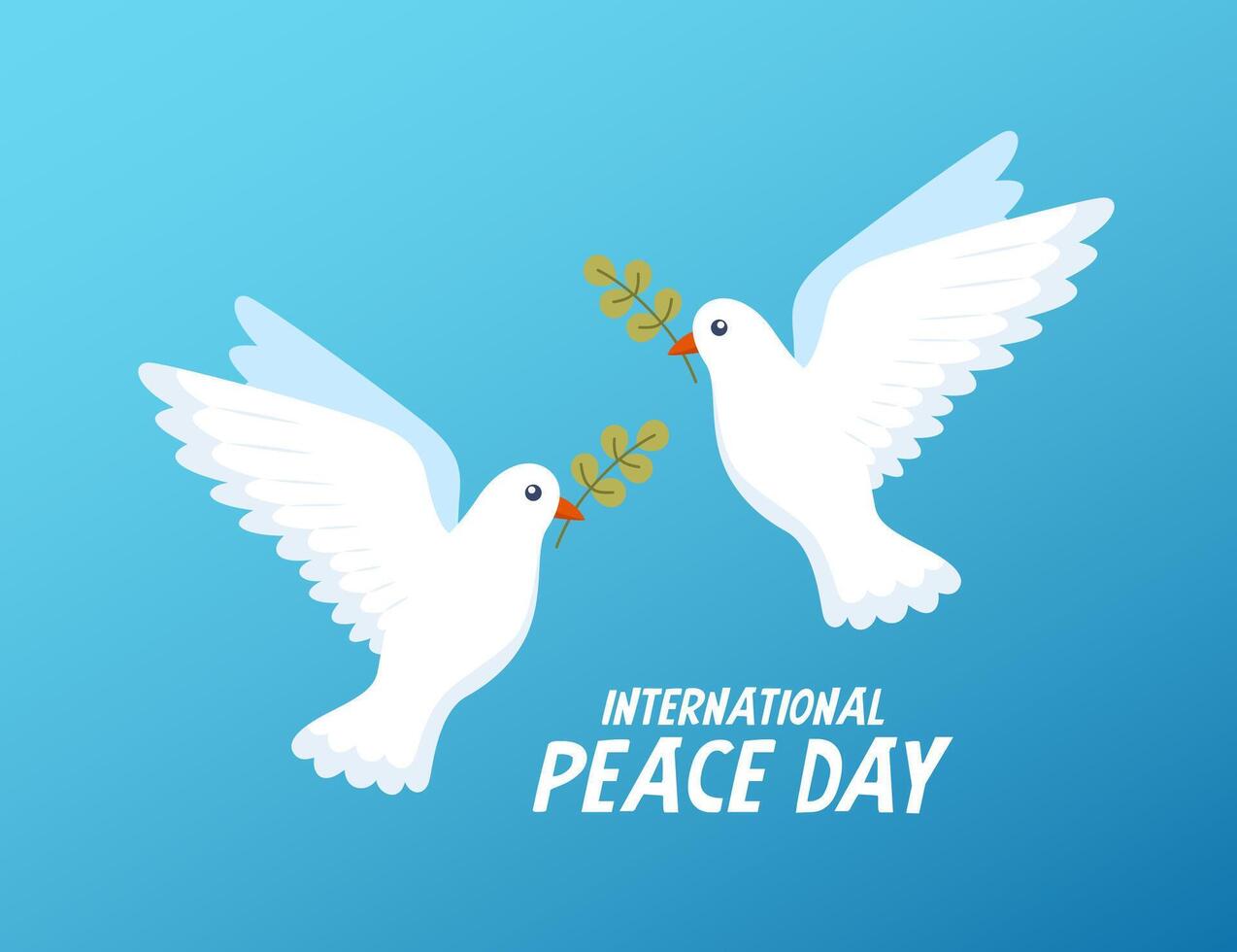 International Day of peace. Concept with dove of peace, olive branch and text. Flying bird with an olive branch in beak. Peace and love, freedom, no war concept vector