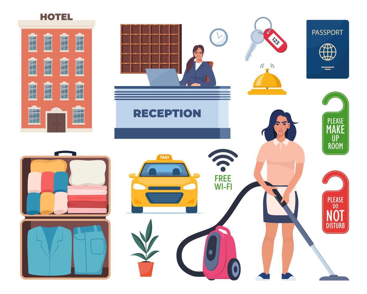 Hotel and Hospitality icons. Lodging industry. Restaurant and hotel service vector