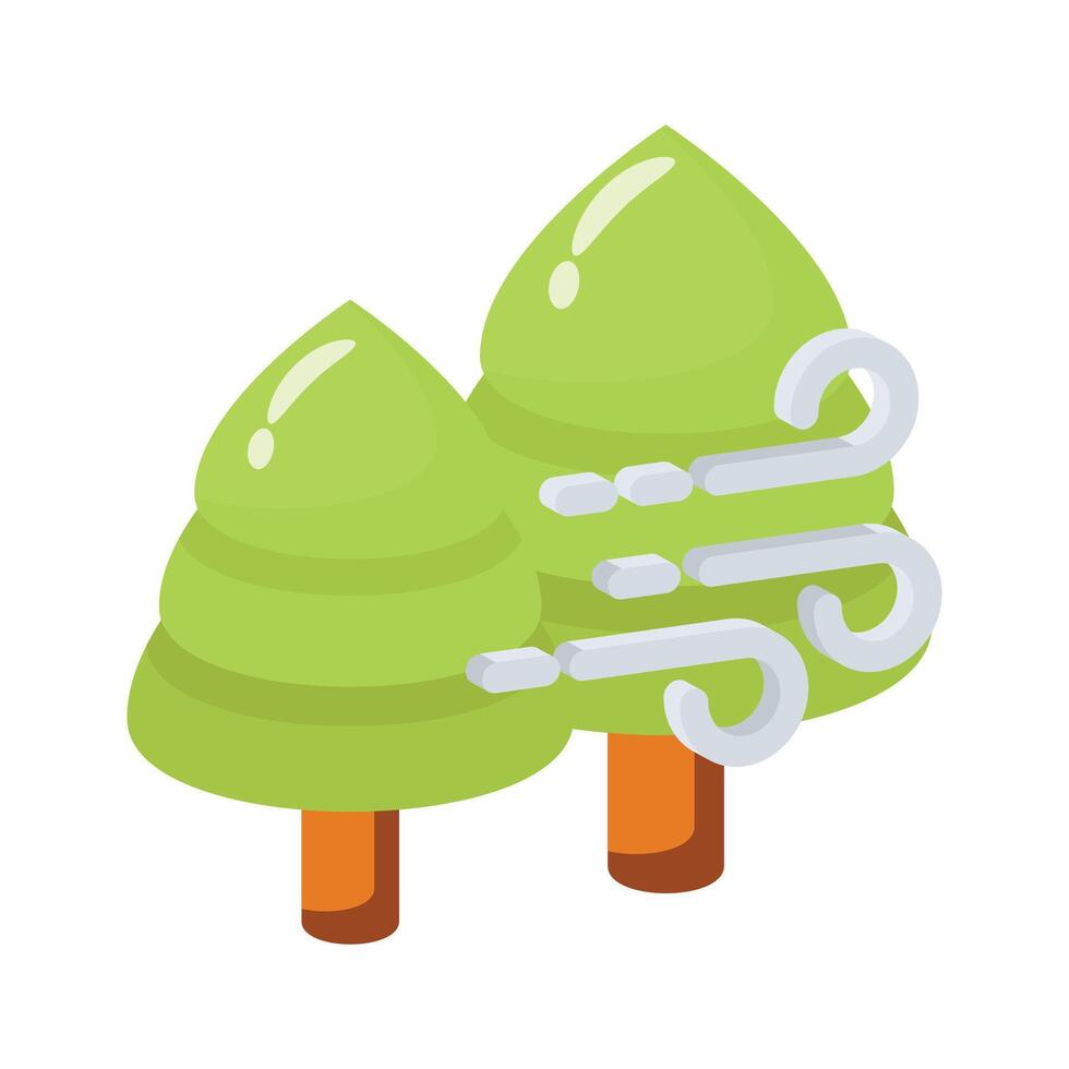 Have a look at this 3d style icon showing strong wind trees vector
