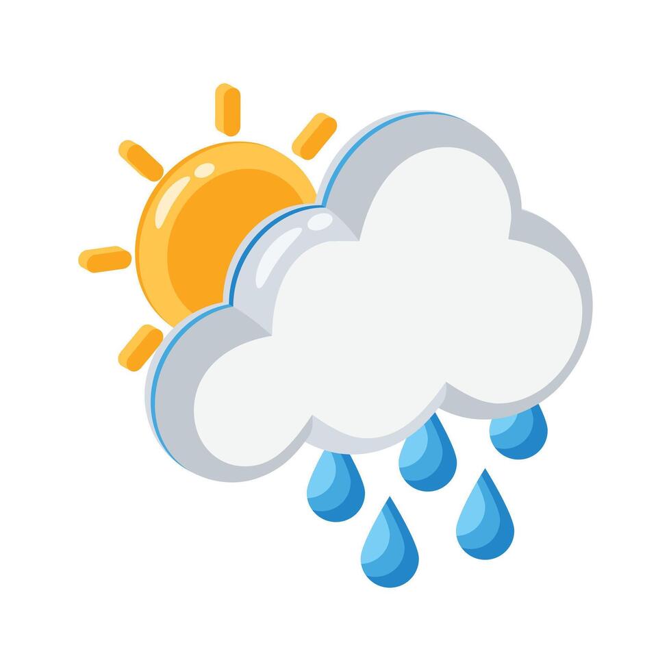 Well crafted 3d style icon depicting rainy day cloud with sun peeking out vector