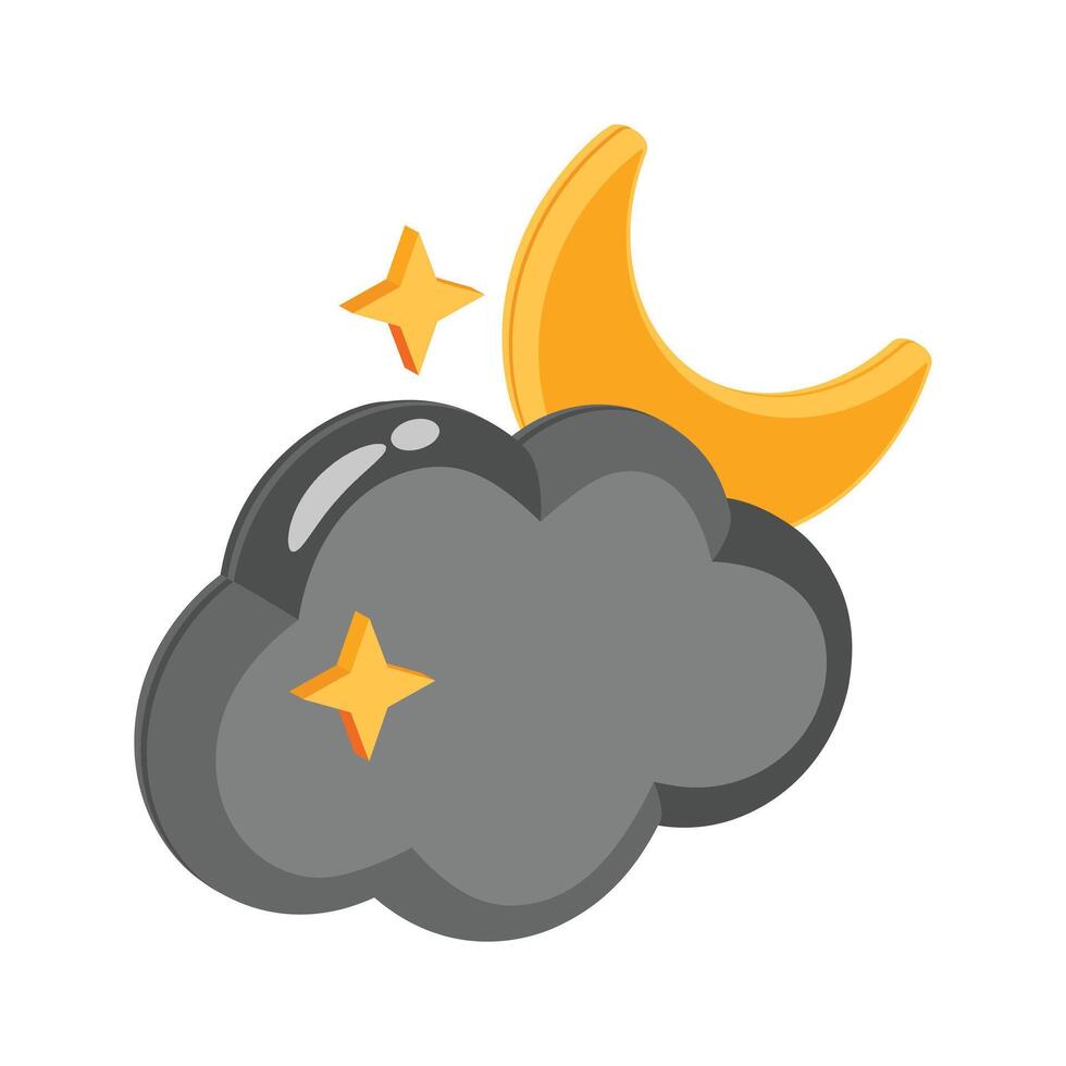 Visually appealing 3d style icon showing nighttime cloud and moon vector
