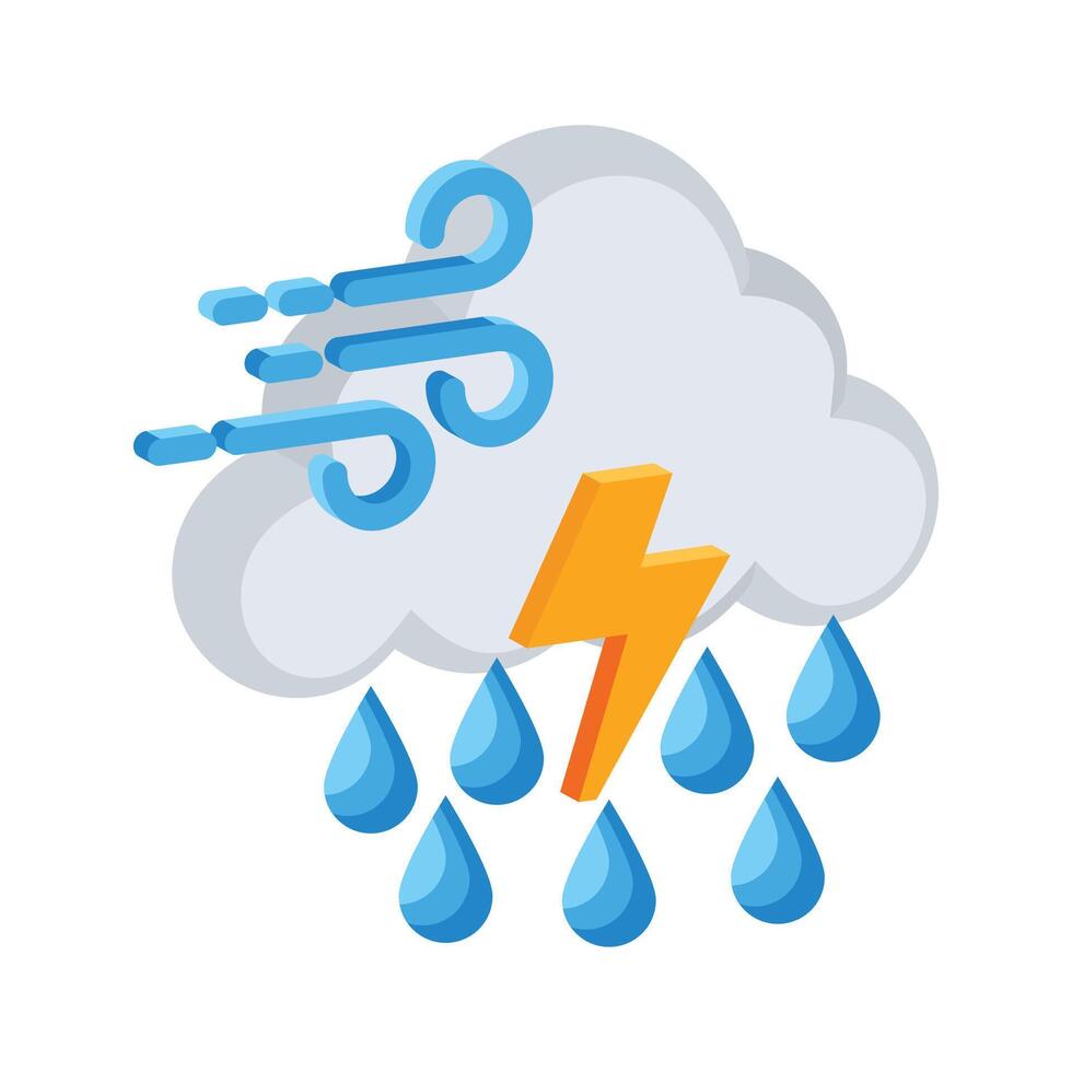 Ready to use 3d style icon of rainstorm cloud with drops vector
