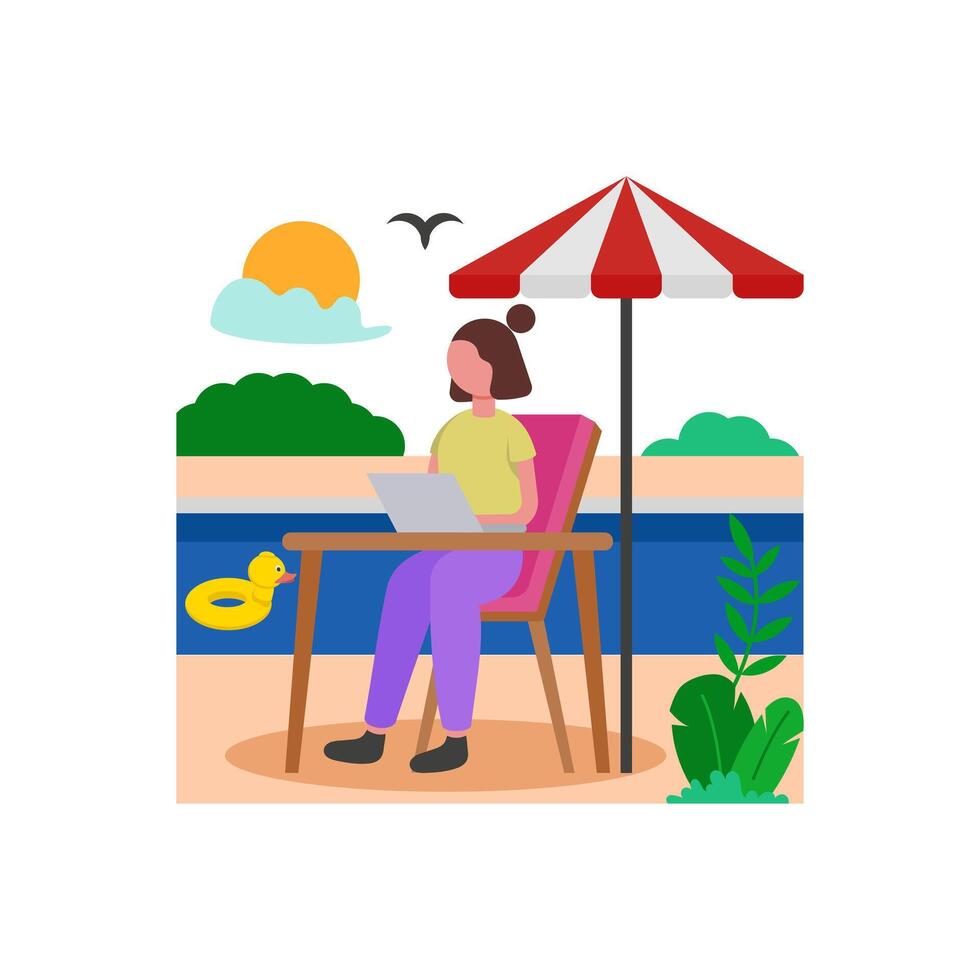 Work mornings by poolside vector