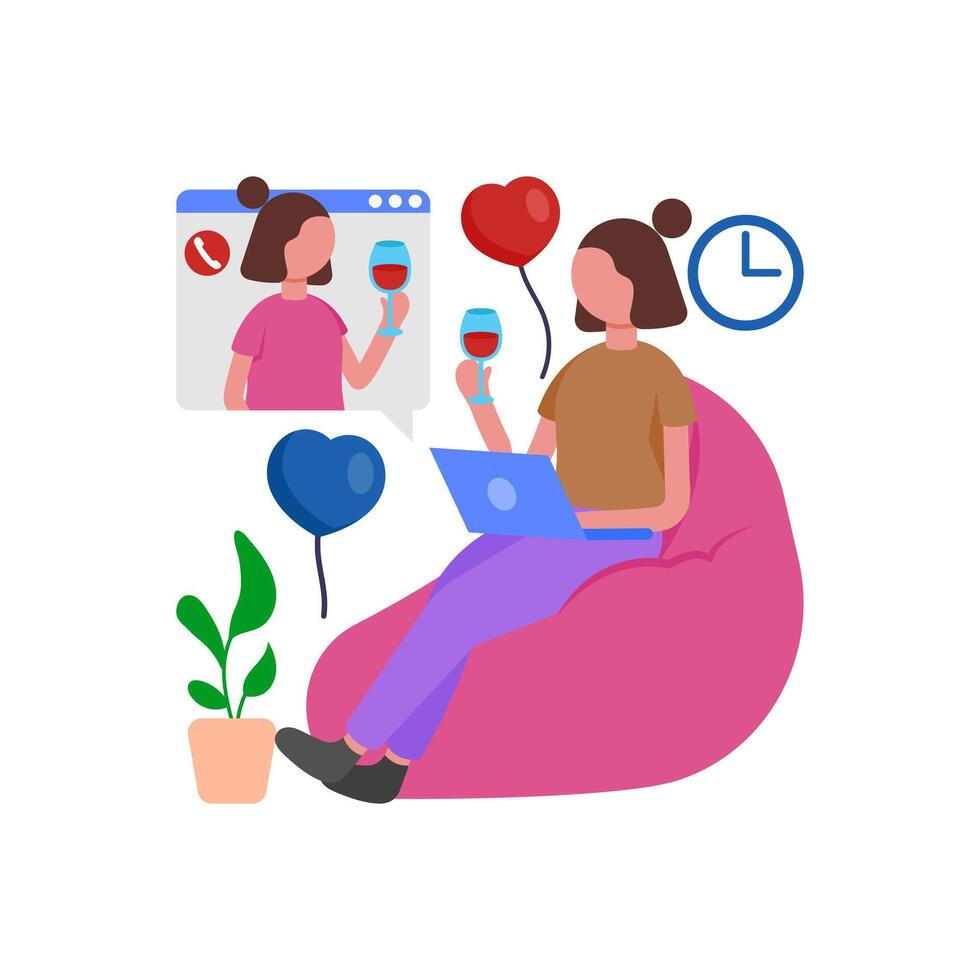 Lady Enjoying Virtual Festive Gathering vector