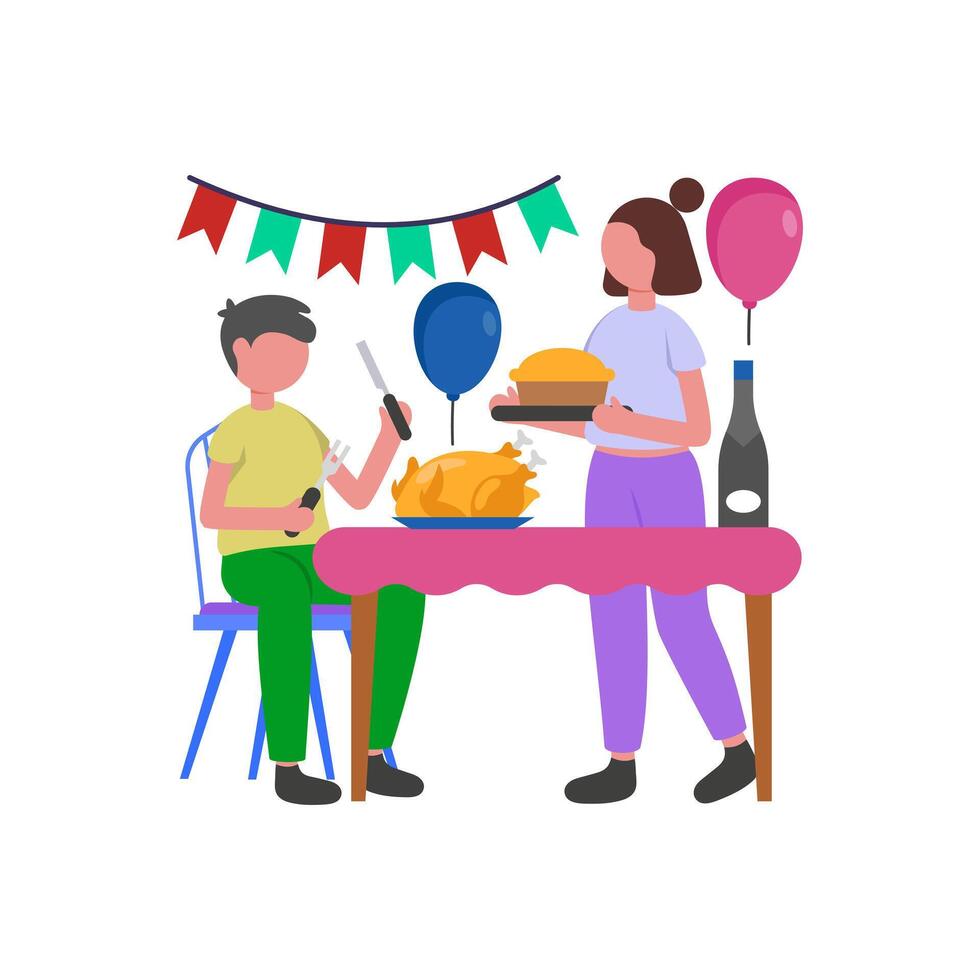 Grateful Family Feast with Turkey vector