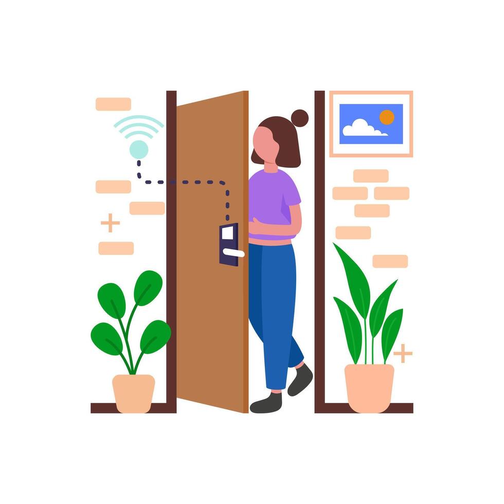 Secure Home with Smart Door vector