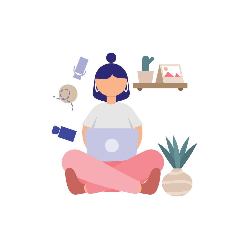 Working From Home Flat Illustration vector