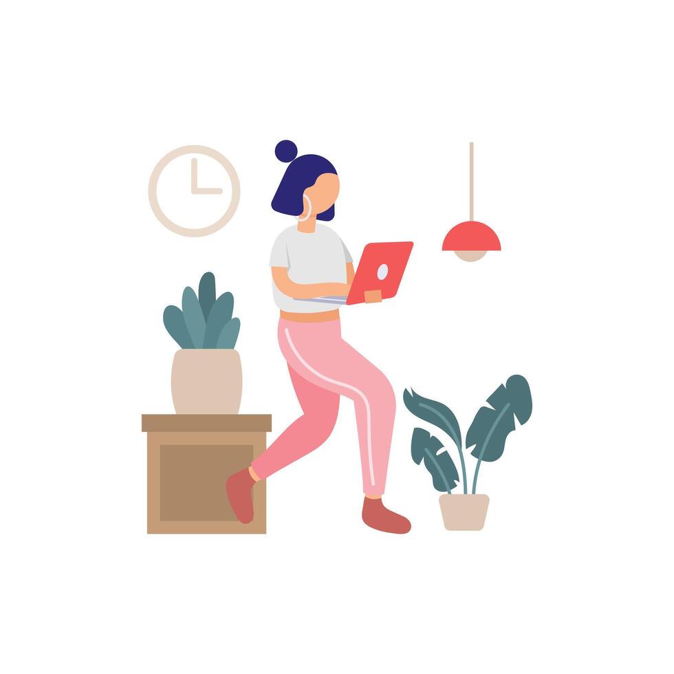 Active Woman Working from Home Flat Illustration vector