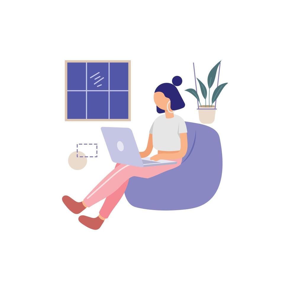 Woman Working from Home on sofa vector