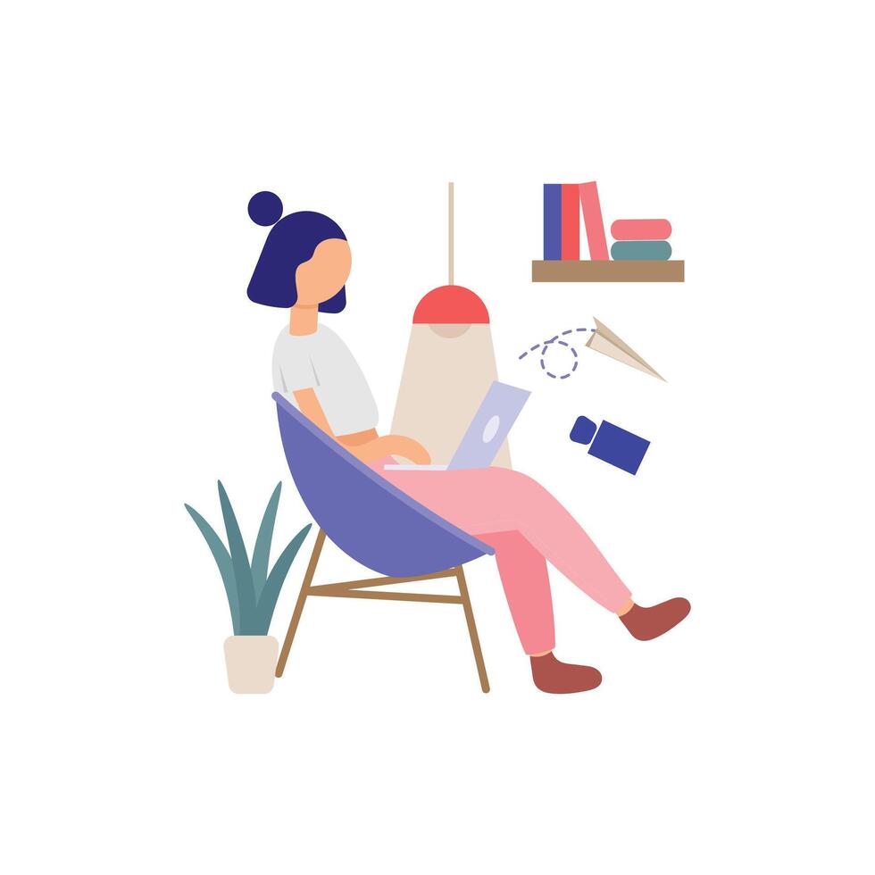 Woman Working From Home with lamp vector