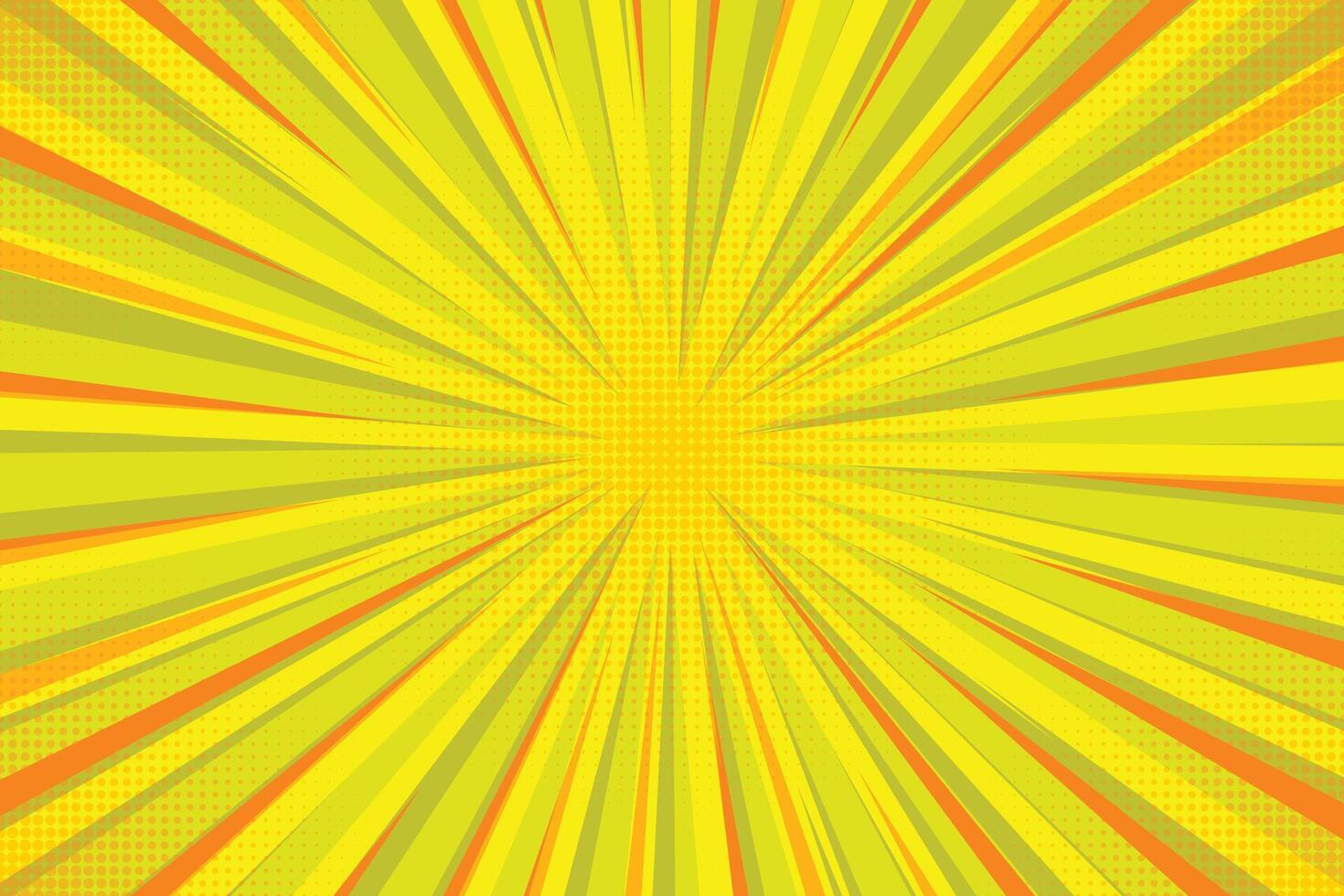 Dynamic Yellow and Green Comic Book Background with Rays and Halftone Effect, Pop Art Style vector