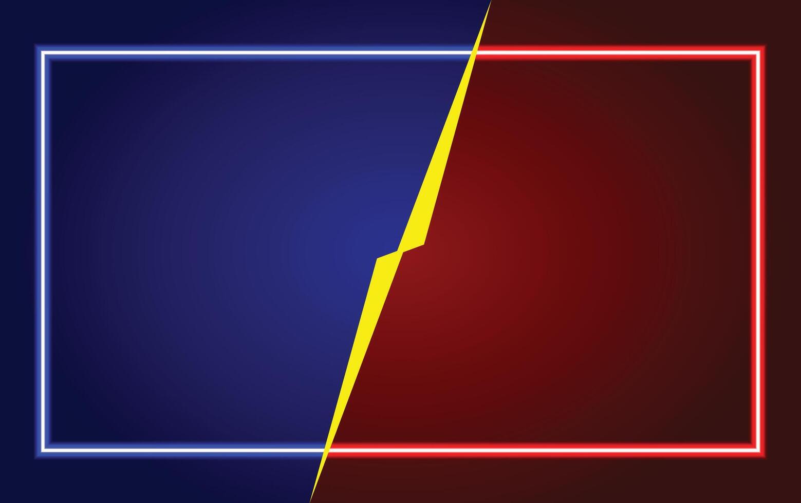 Versus Battle Red and Blue Neon Frame, Split Screen with Lightning Bolt for Gaming or Comparison Concepts vector