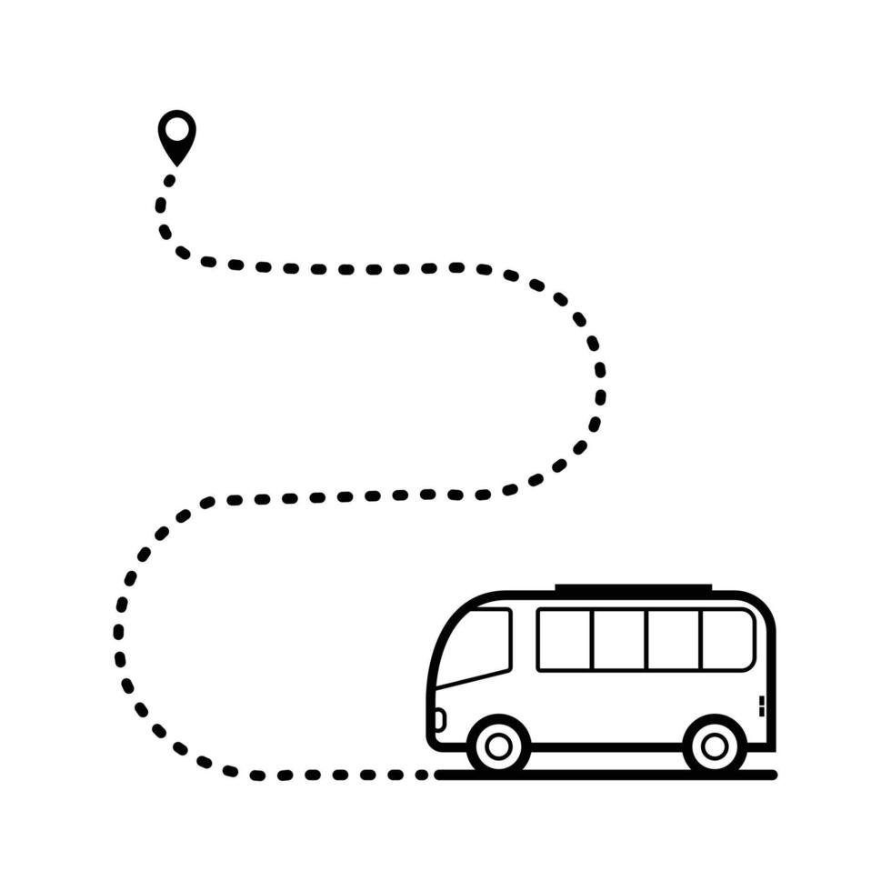 Minimalist Bus Route Icon with Dashed Path and Location Pin vector